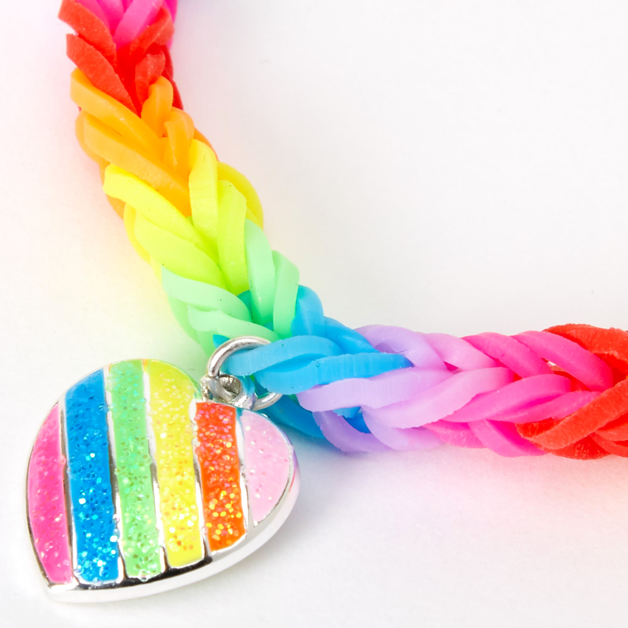 Rainbow Striped Heart Charm Looped Bracelet,