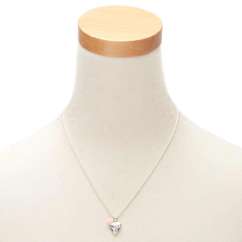 Silver Engraved Heart Locket Pendant Necklace,