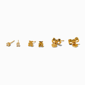 C LUXE by Claire&#39;s 18kt Gold Plated Cubic Zirconia Studs, Bears, &amp; Bows Earrings - 3 Pack,