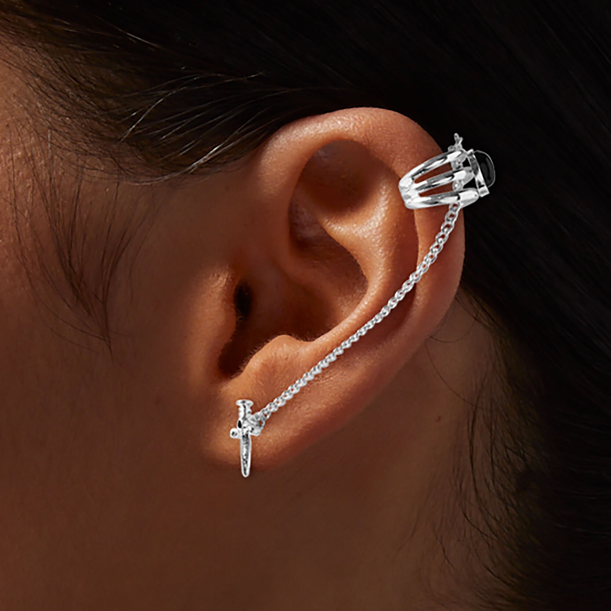 Silver-tone Dagger & Ear Cuff Connector Earring,