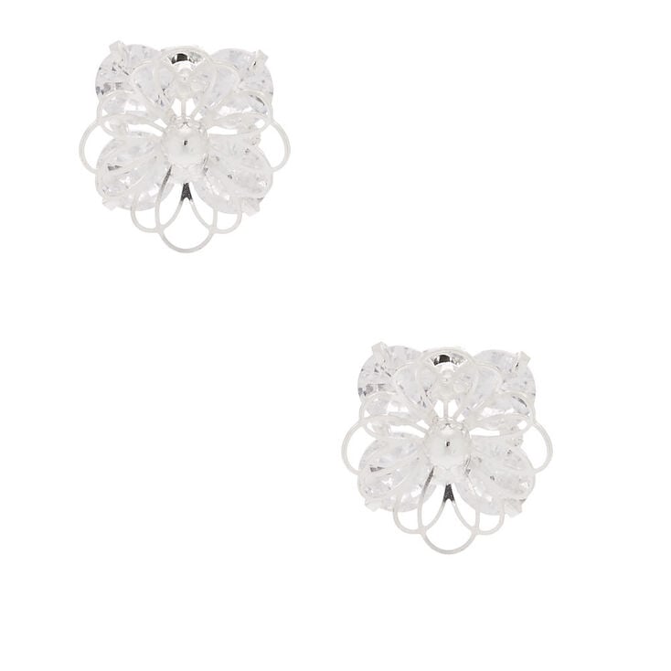Claire's Clous d'oreille floraux en zircon cubique d'imitation couleur argenté
