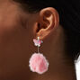 Pink Butterfly Pom Pom 2&quot; Clip-On Drop Earrings,