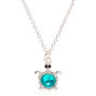 Green Crystal Silver Turtle Pendant Necklace,