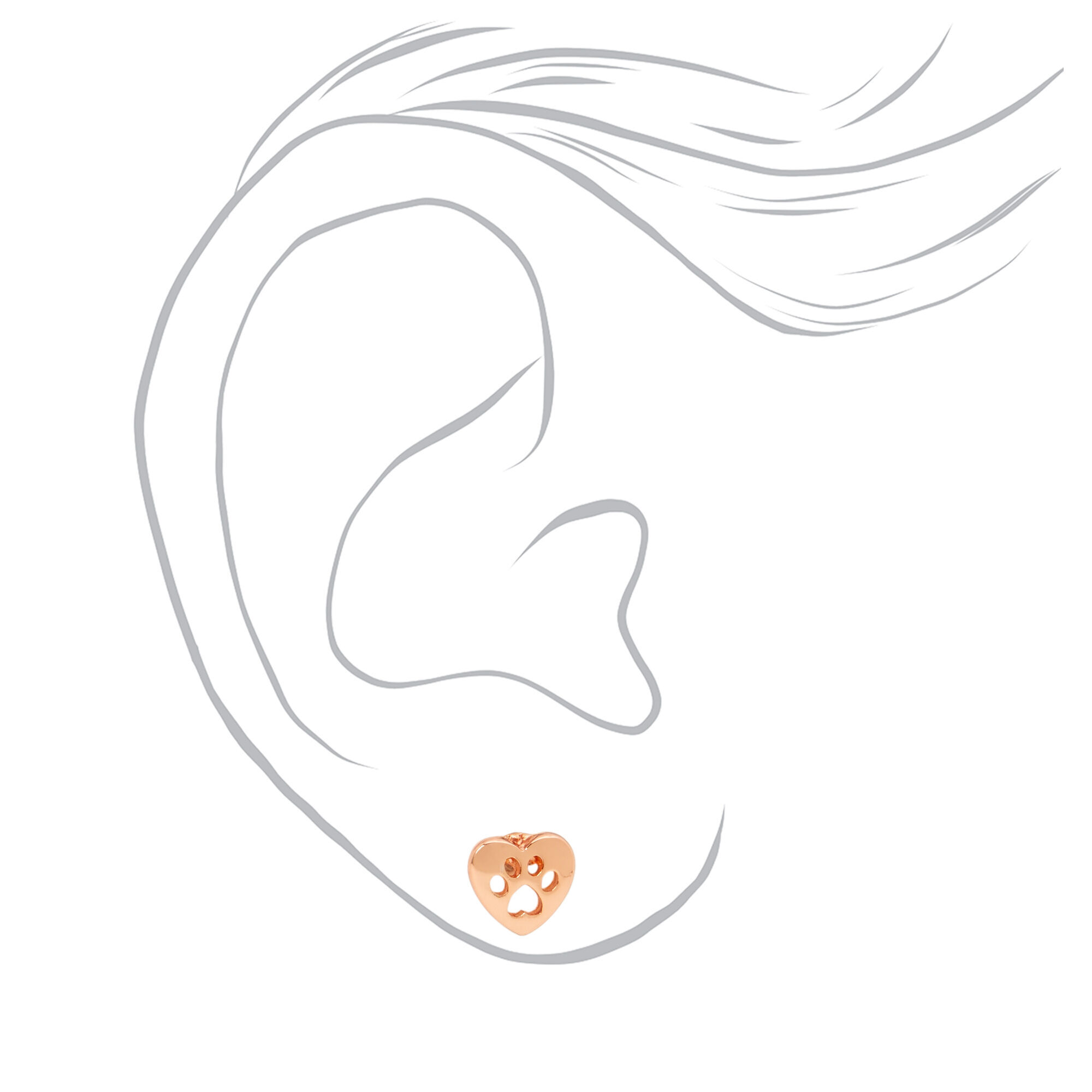 18ct Rose Gold Plated Heart Paw Print Stud Earrings,