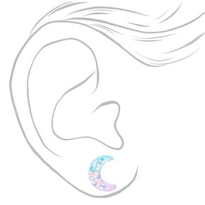 Silver Glitter Ombre Moon Stud Earrings,