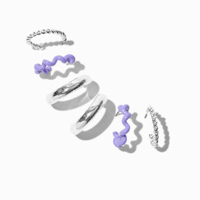 Boucles d&#39;oreilles empilables anneaux violets et couleur argent&eacute;e - Lot de 3,
