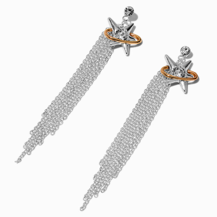 Mixed Metal Starburst Fringe Drop Earrings,