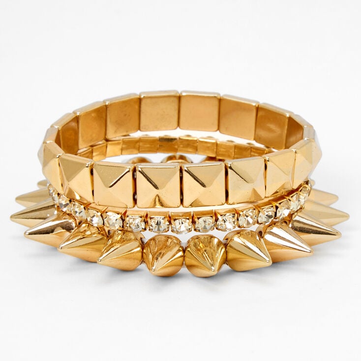 Gold Spikes Stretch Bracelets - 3 Pack,