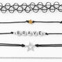 Silver Brave Star Mixed Choker Necklaces - Black, 5 Pack,