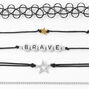 Silver Brave Star Mixed Choker Necklaces - Black, 5 Pack,