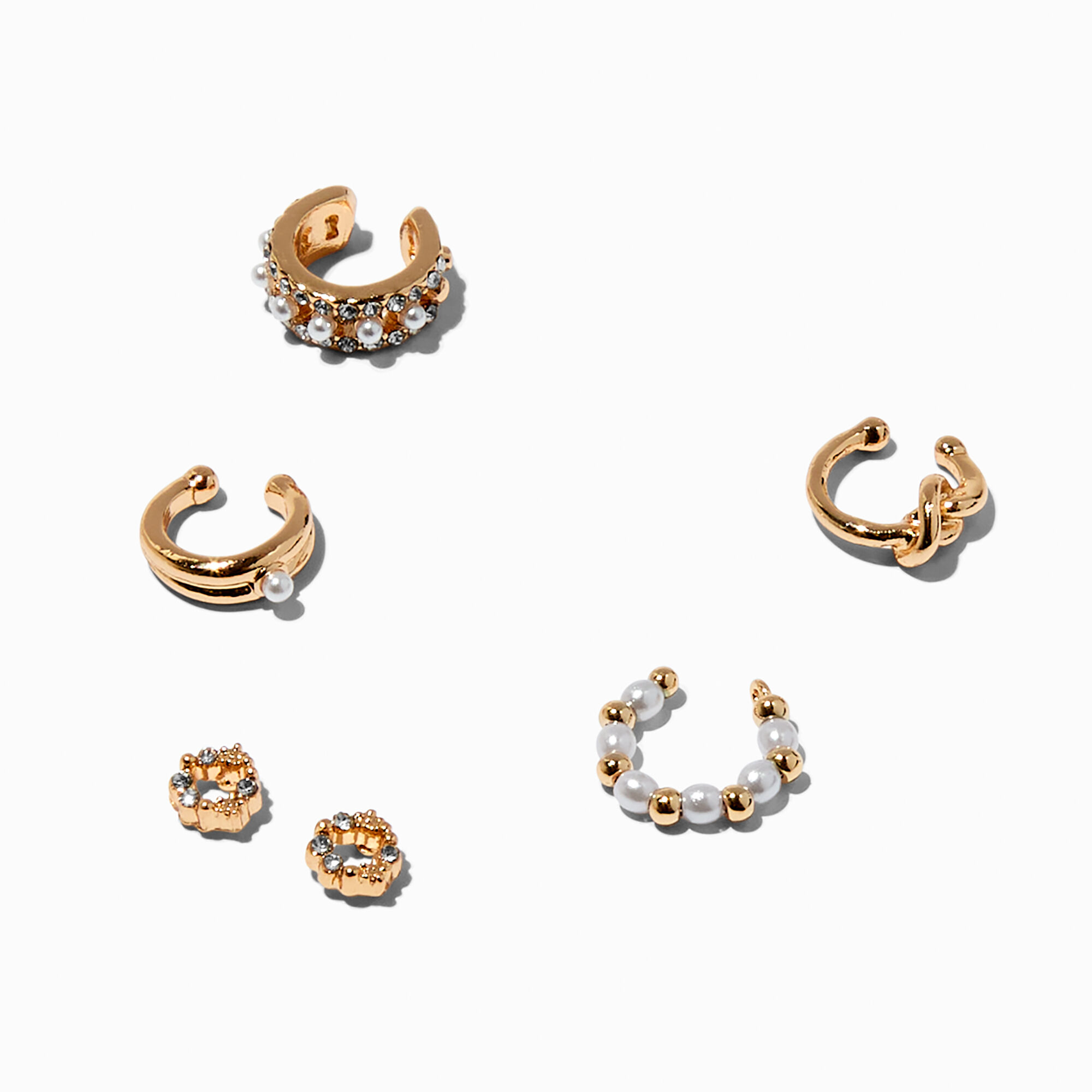 View Claires Tone Circle Stud Ear Cuff Earrings Stackables 6 Pack Gold information