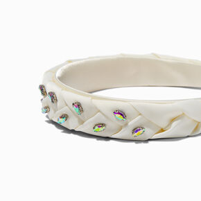 Serre-t&ecirc;te tress&eacute; blanc avec strass iridescents,