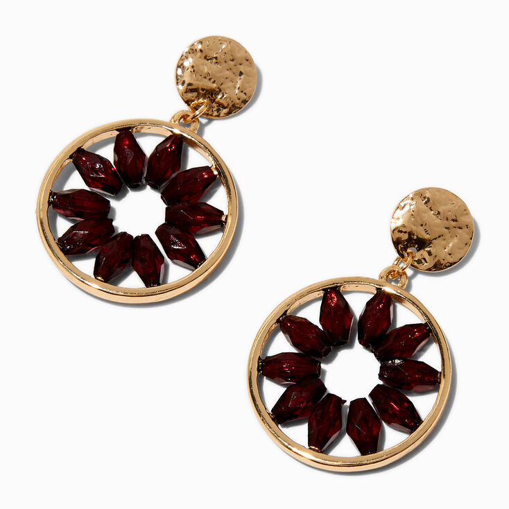 Pendantes 2,5&nbsp;cm couleur dor&eacute;e fleurs perl&eacute;es bordeaux,