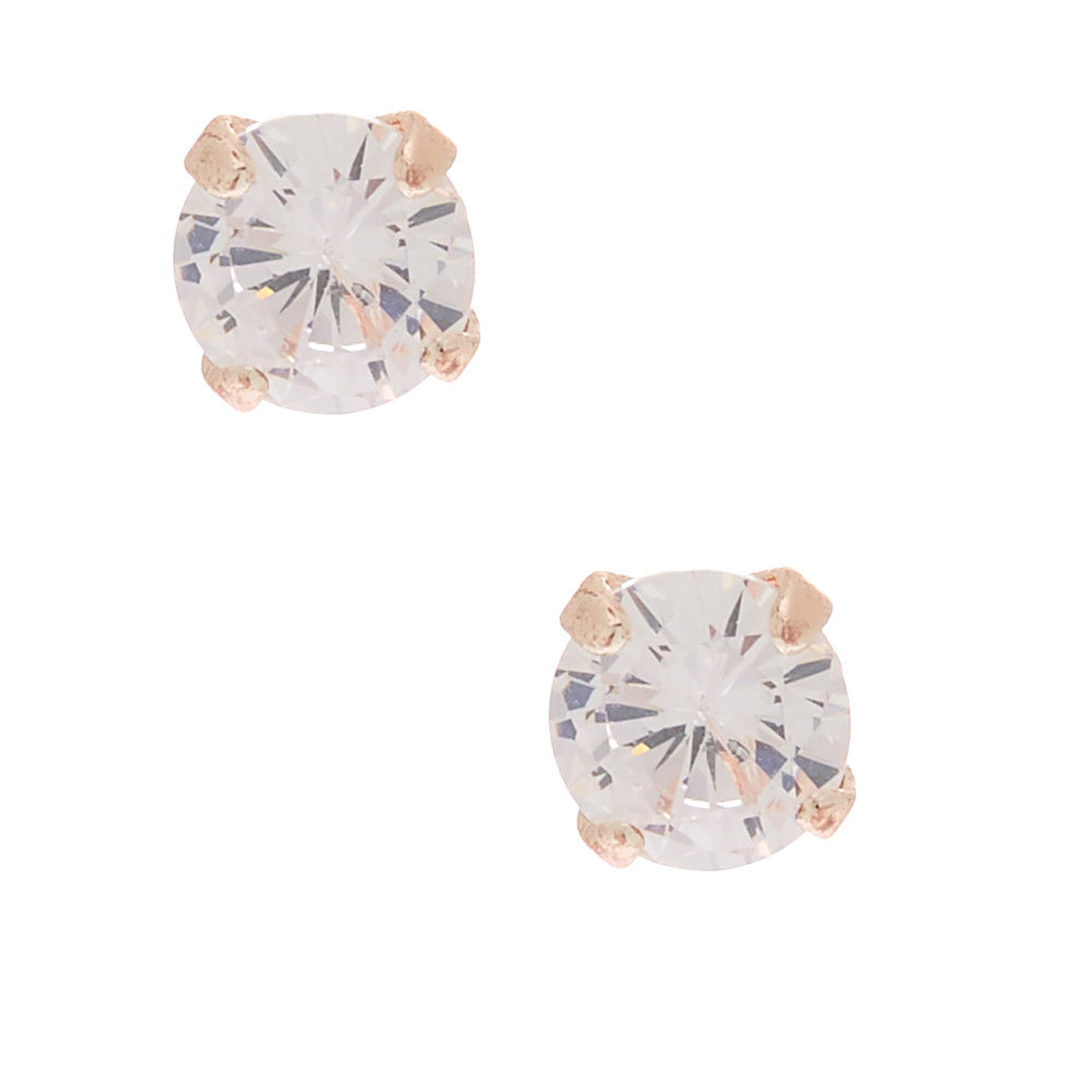 View Claires Tone Cubic Zirconia 5MM Round Stud Earrings Rose Gold information