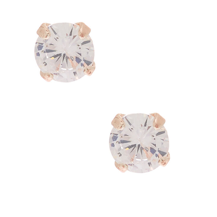 Rose Gold-tone Cubic Zirconia 5MM Round Stud Earrings,