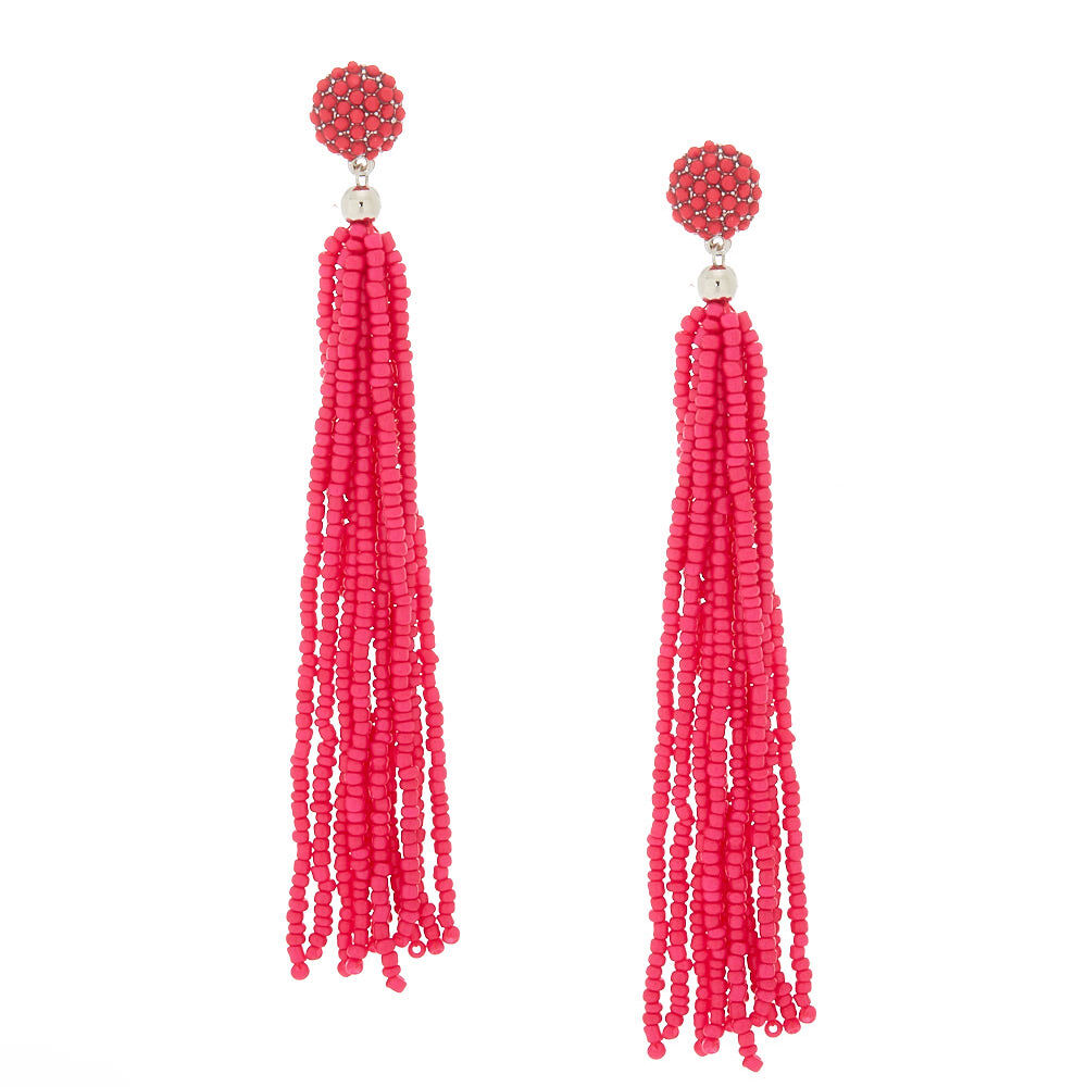 Pink beaded sales tassel earrings