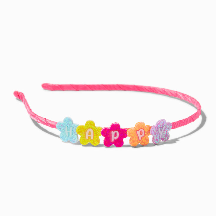 Claire&#39;s Club &#39;&#39;Happy&#39;&#39; Glitter Flower Headband,