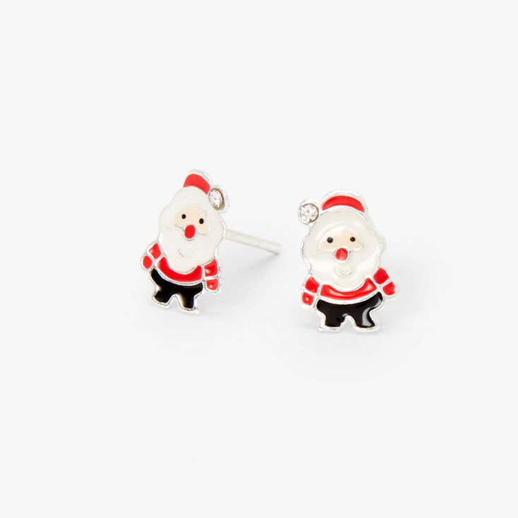 Sterling Silver Enamel Santa Claus Stud Earrings,