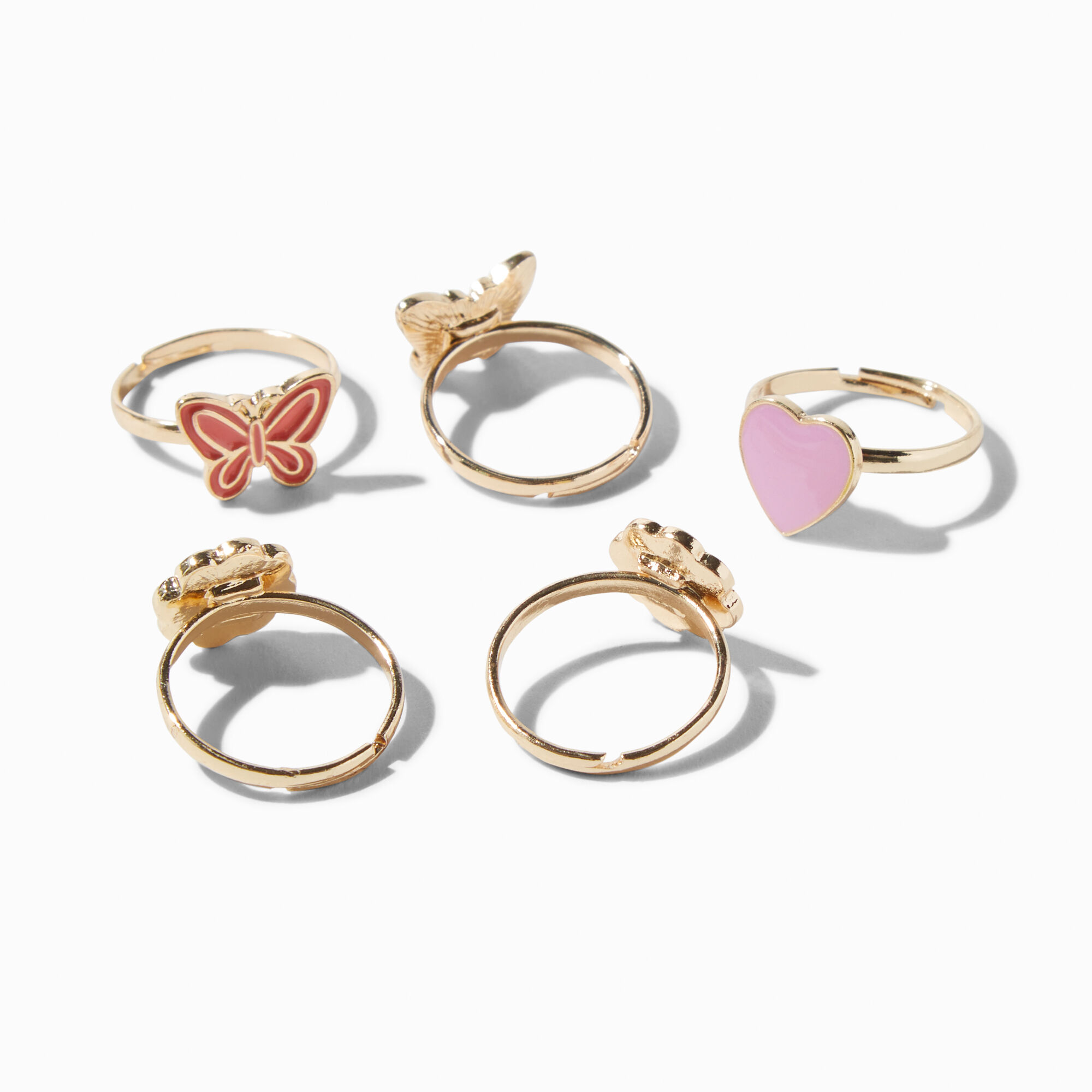 Bagues papillon florales couleur doree Claire s Club Lot de 5