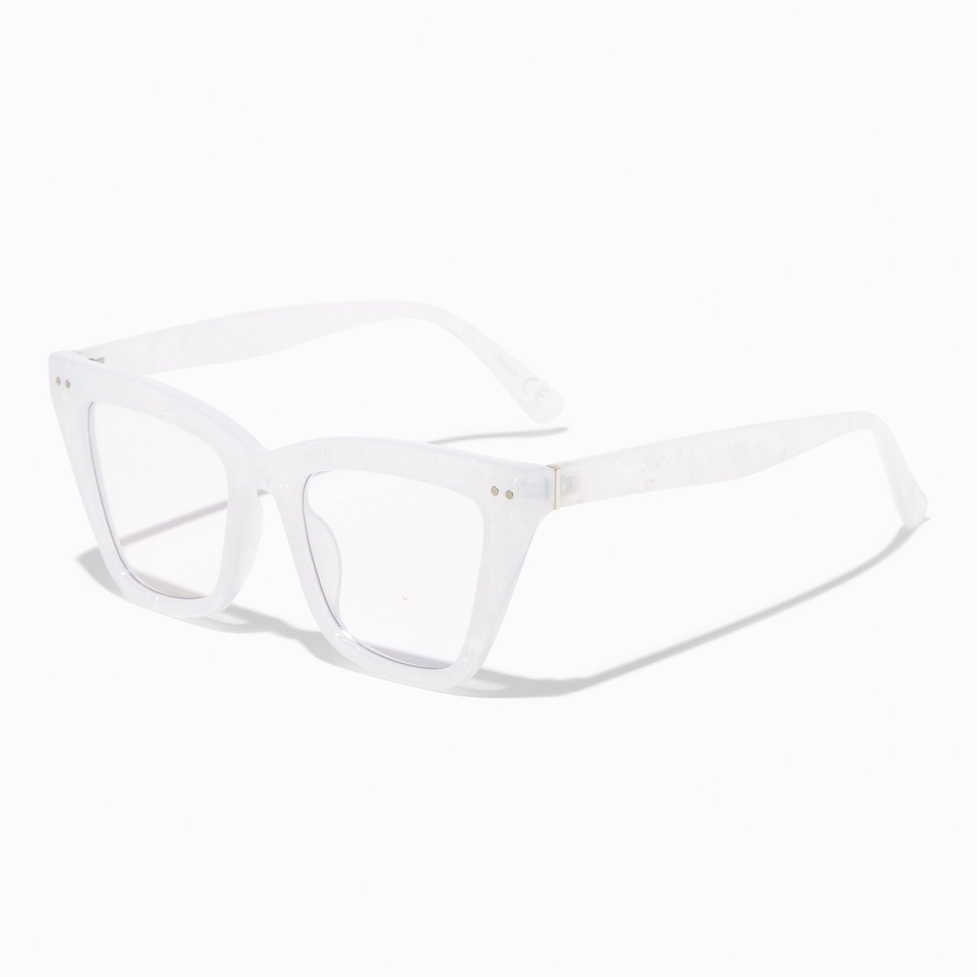 View Claires Solar Light Reducing White Rectangular Cat Eye Clear Lens Frames Blue information