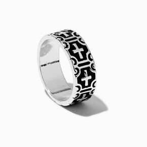 Burnished Silver-tone Cross Enamel Ring,