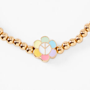 Pastel Flower Peace Sign Gold Beaded Stretch Anklet,