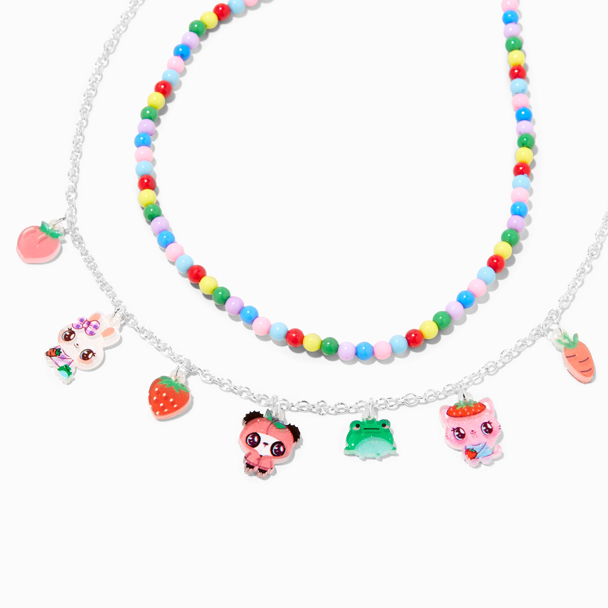 View Claires Club Rainbow Bead Critters With Fruit Choker Necklaces 2 Pack Silver information
