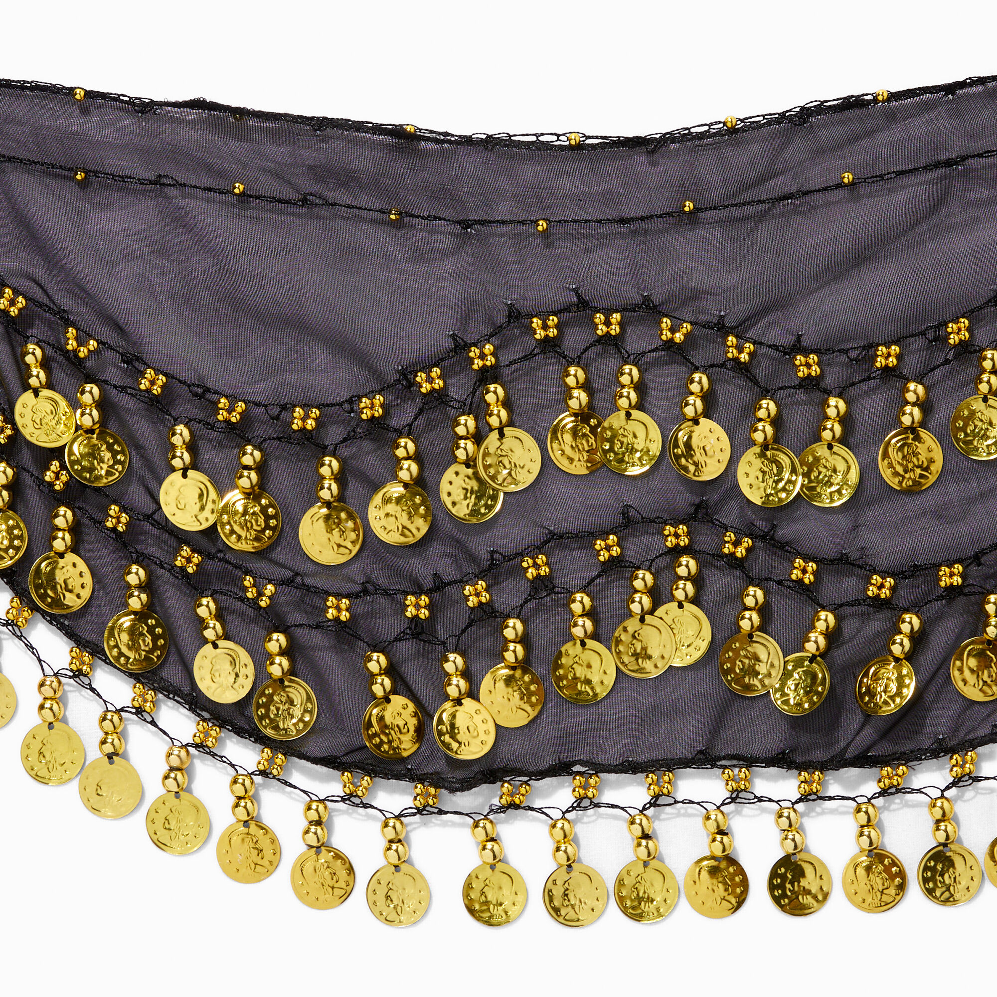 Jupe noire avec pièces couleur dorée pour costume de diseuse de bonne aventure,
