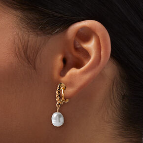 Pearl &amp; Gold-tone Twist Hoop Clip-On Earrings,