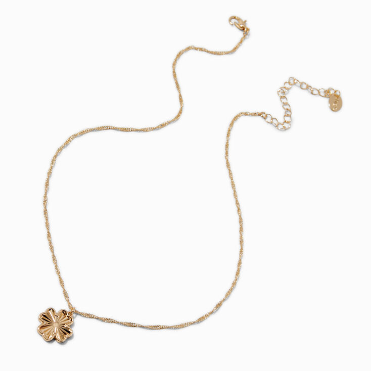 Gold-tone Twisted Chain Textured Clover Pendant Necklace,