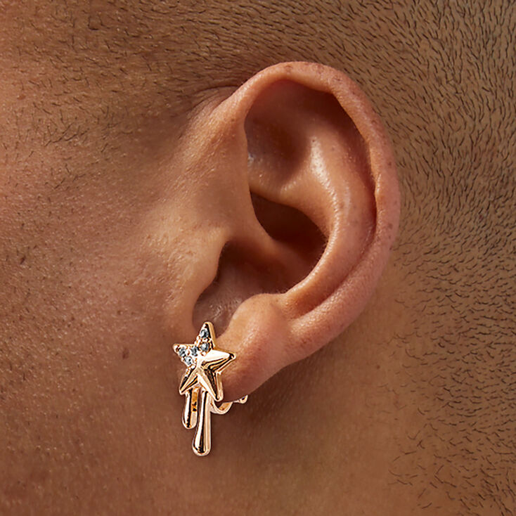 Clous d&#39;oreilles &agrave; clip &eacute;toile effet goutte strass couleur dor&eacute;e,