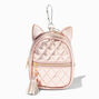 Metallic Rose Gold Cat Ears Mini Backpack Keychain,