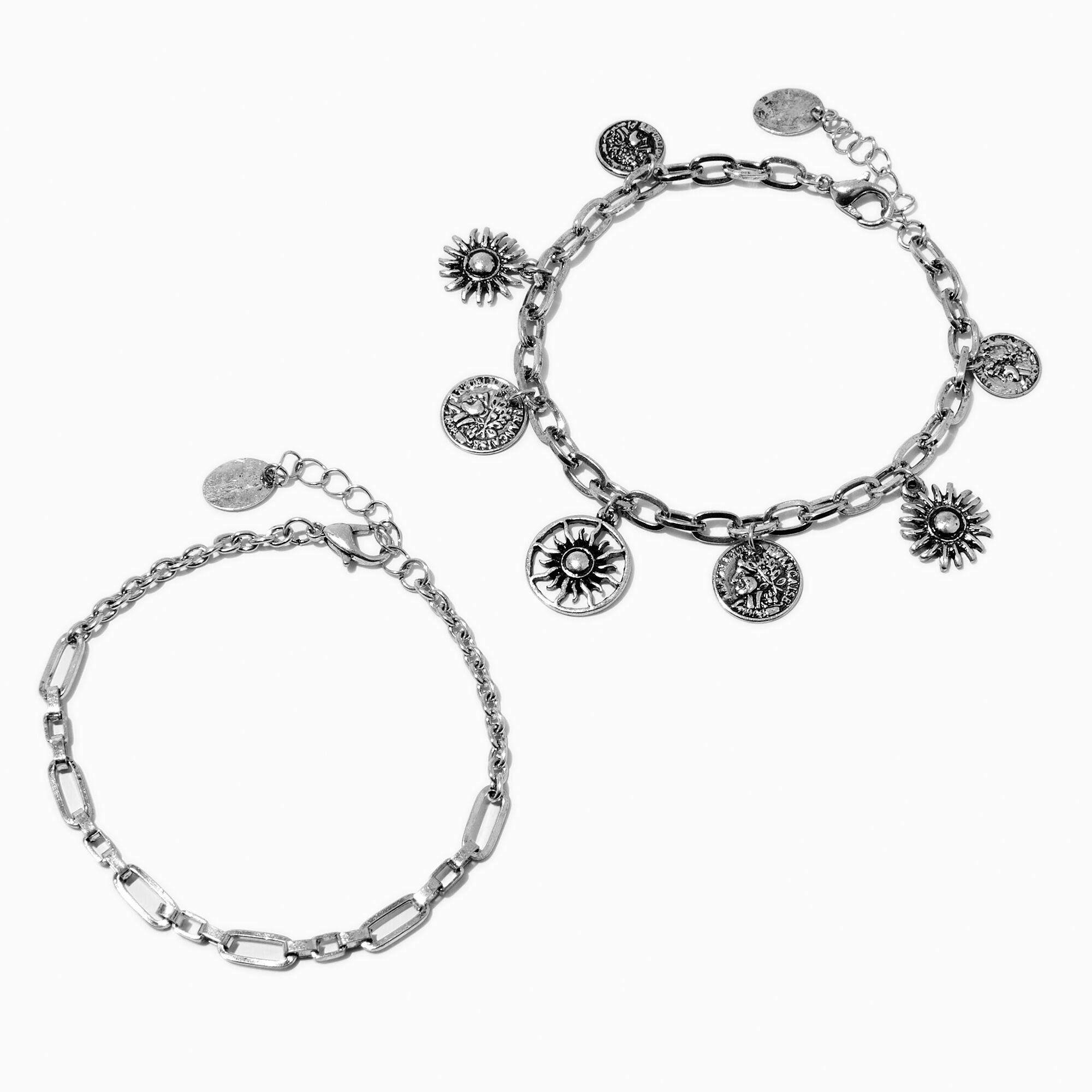 View Claires Tone Boho Charm Bracelets 2 Pack Silver information