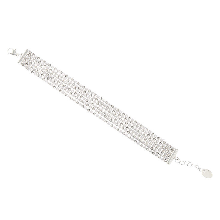 Silver Pearl &amp; Rhinestone Chain Bracelet,