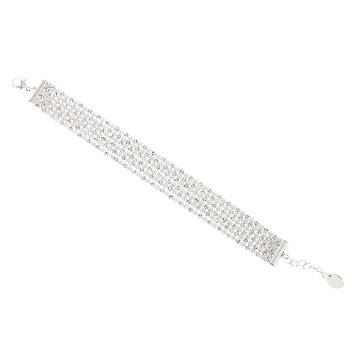 Silver Pearl &amp; Rhinestone Chain Bracelet,