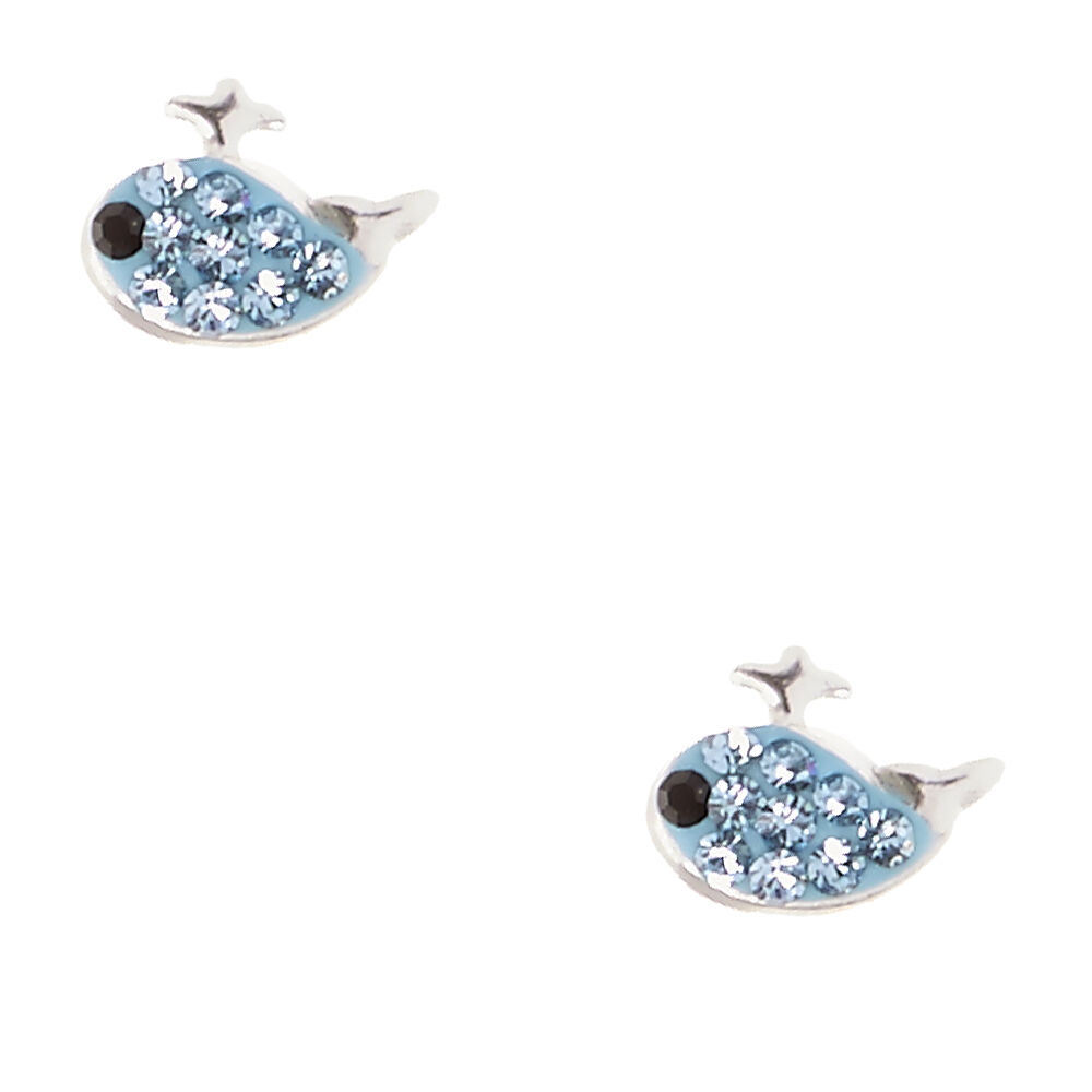 Sterling Silver Crystal Blue Whale Stud Earrings,