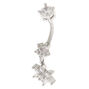Silver 14G Flower Dangle Belly Ring,