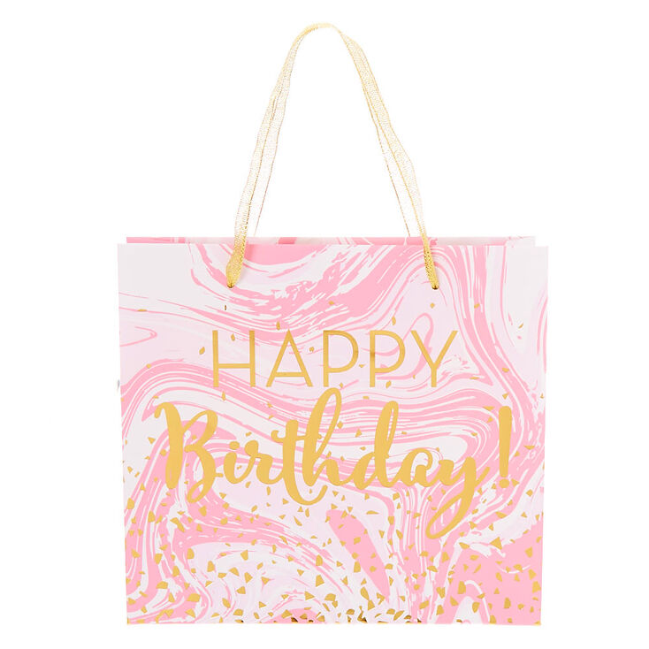 Medium Happy Birthday Marble Gift Bag - Pink,