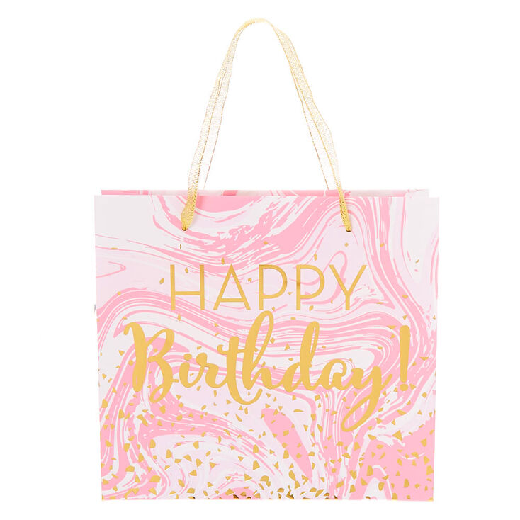 Medium Happy Birthday Pink Marble Gift Bag,