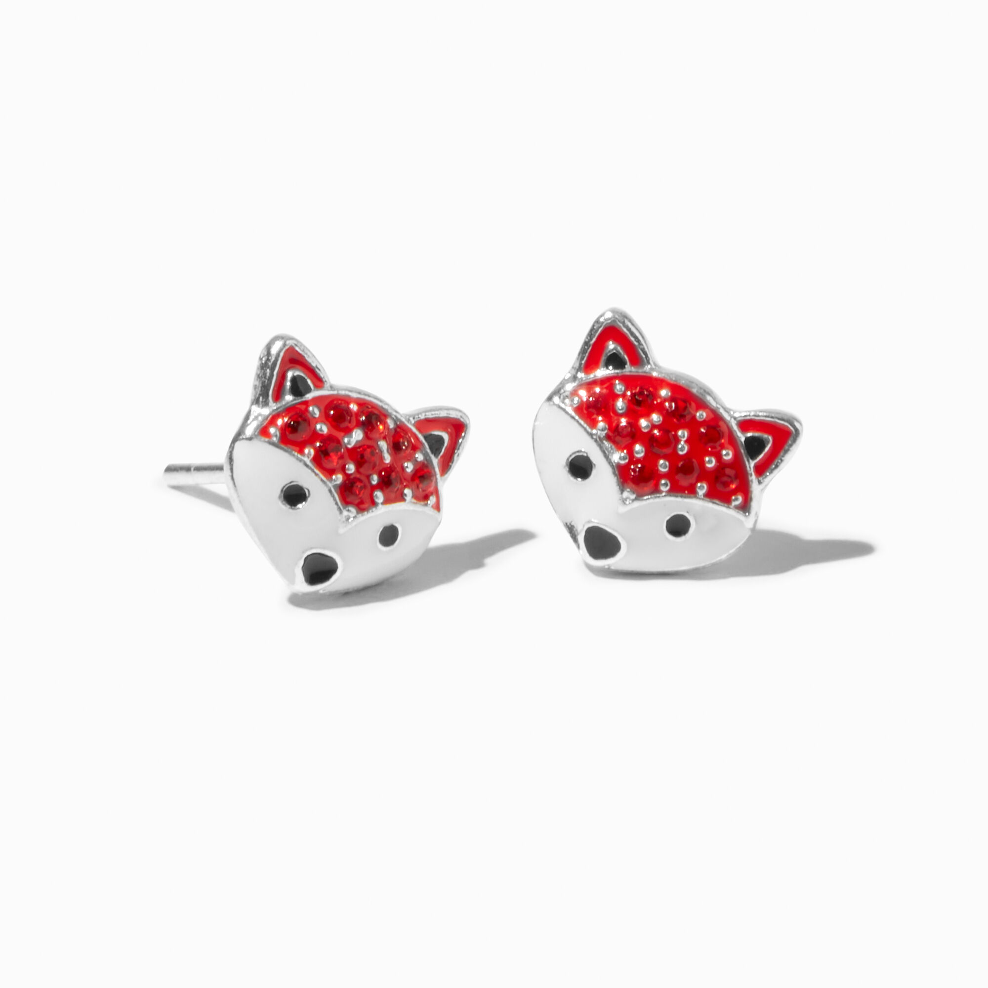 View Claires SilverTone Crystal Fox Stud Earrings Red information