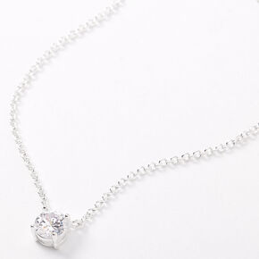 Silver Cubic Zirconia 6MM Single Rhinestone Pendant 16&quot; Necklace,