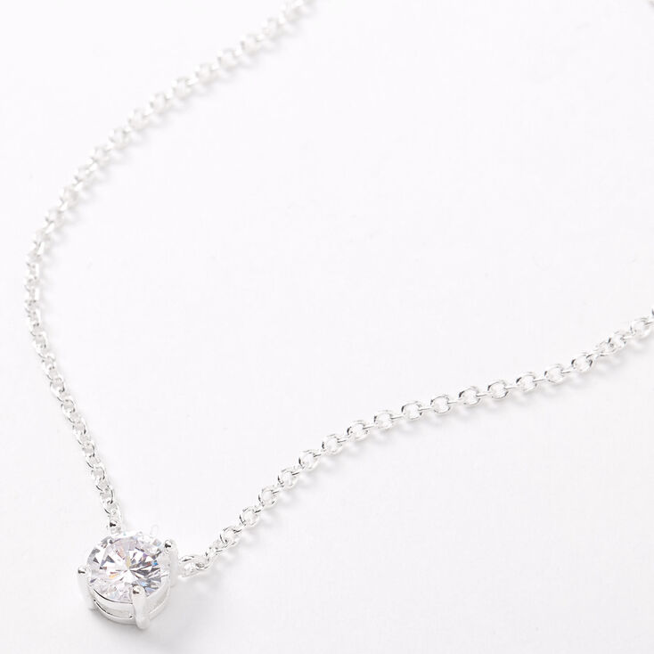 Silver Cubic Zirconia 6MM Single Rhinestone Pendant 16&quot; Necklace,