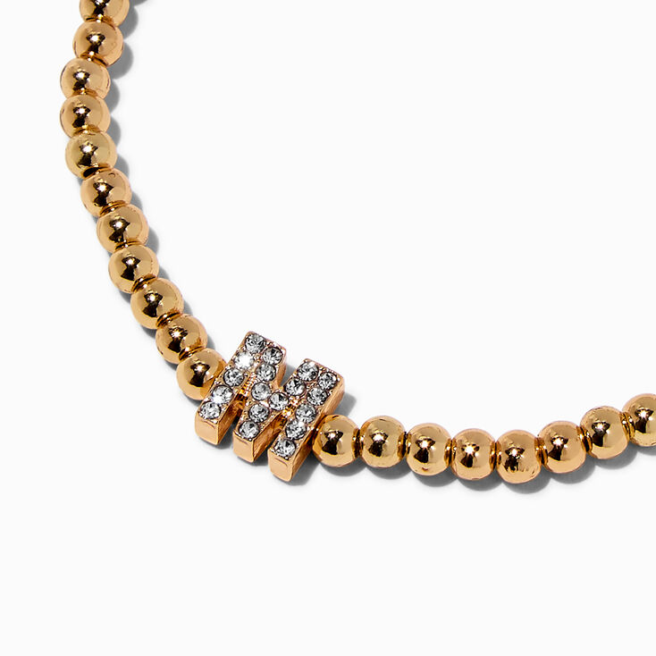 Gold-tone Beaded Pav&eacute; Initial Stretch Bracelet - M,