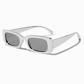 Silver Metallic Chunky Rectangular Sunglasses,