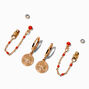 Gold-tone Sunburst Coin Orange Chain Earring Stackables Set - 3 Pack,