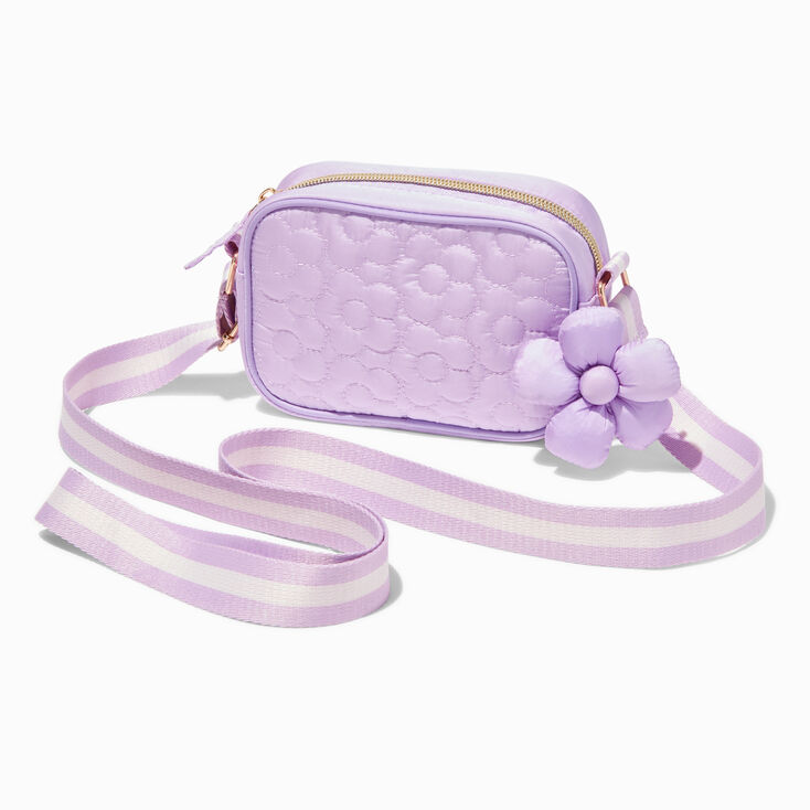 Claire&#39;s Club Purple Daisy Quilted Crossbody Bag,