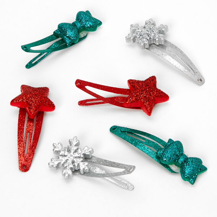Claire&#39;s Club Holiday Glitter Snap Hair Clips - 6 Pack,