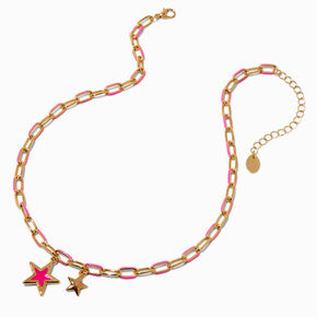 Hot Pink Star Paper Clip Chain Pendant Necklace,