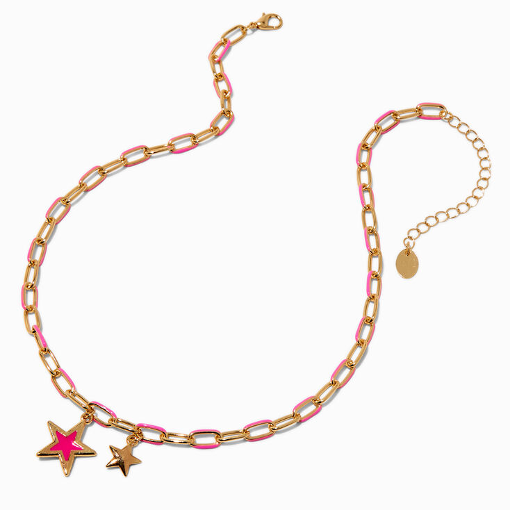 Hot Pink Star Paper Clip Chain Pendant Necklace,