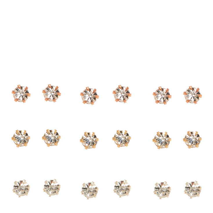 Mixed Metal 3MM Crystal Stud Earrings - 9 Pack,